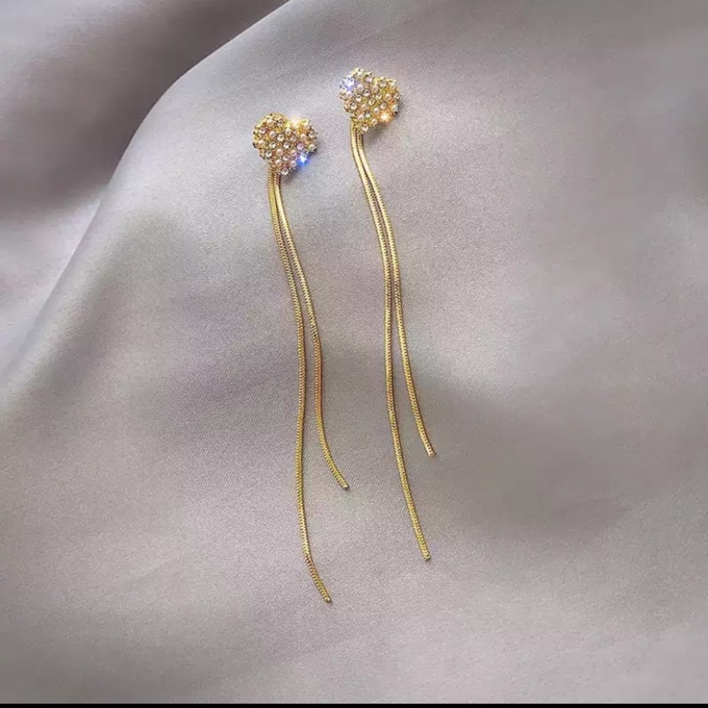 New 18k gold plated heart tassel earrings